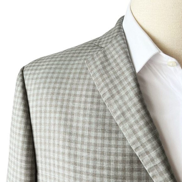 J Hilburn Light Blue Grey/Tan Check Plaid Wool Sports Coat40 R